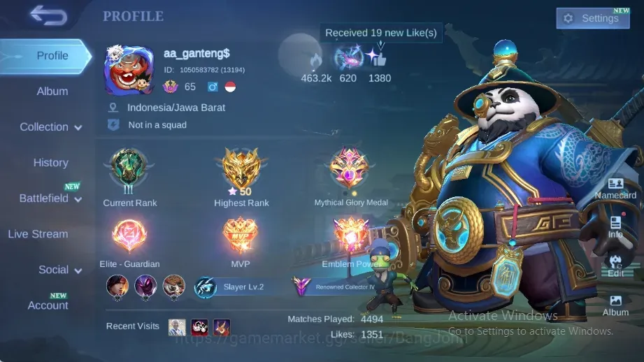 Mobile Legends: Bang Bang Accounts Collector Global|237S|Renowned|CC Pharsa Natalia,LuckyBox Akai,SABER Saber 1
