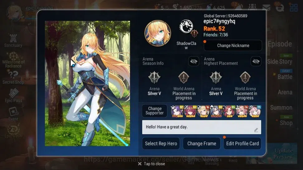 Epic Seven Accounts High-End GLOBAL UnVerif|NewEra|6 ML(SN Yulha,S Sez,LCermia,RoLight,etc)+AbyssFumyr,Fenne,etc|Poh ON|Auto 2