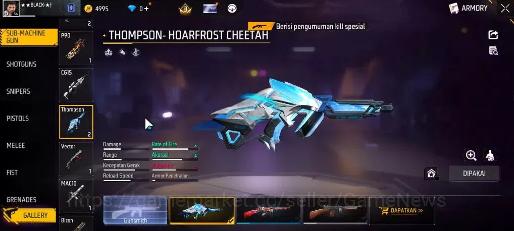 Free Fire Accounts Indonesia | M1887 Mamba Gnaw | MP5 Platinum Divini image 10