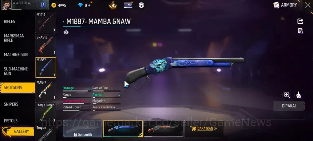 Free Fire Accounts Indonesia | M1887 Mamba Gnaw | MP5 Platinum Divini image 4