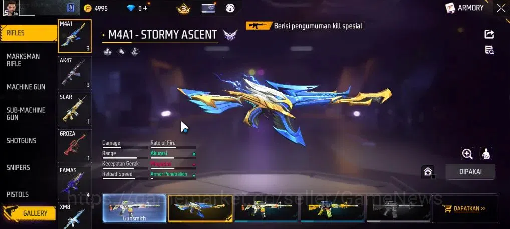 Free Fire Accounts Indonesia | M1887 Mamba Gnaw | MP5 Platinum Divini image 6