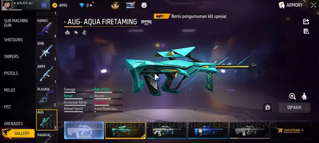 Free Fire Accounts Indonesia | M1887 Mamba Gnaw | MP5 Platinum Divini image 9