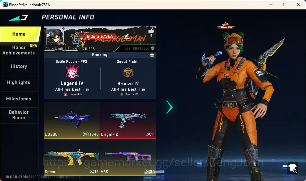 Blood Strike Accounts Others ASIA |1 Ultra Melee: Shuriken-Azure Thunder|1 Limited Gun|1 Ultra Gun| 1 OPM: SKS-Mumen Rider|4 1