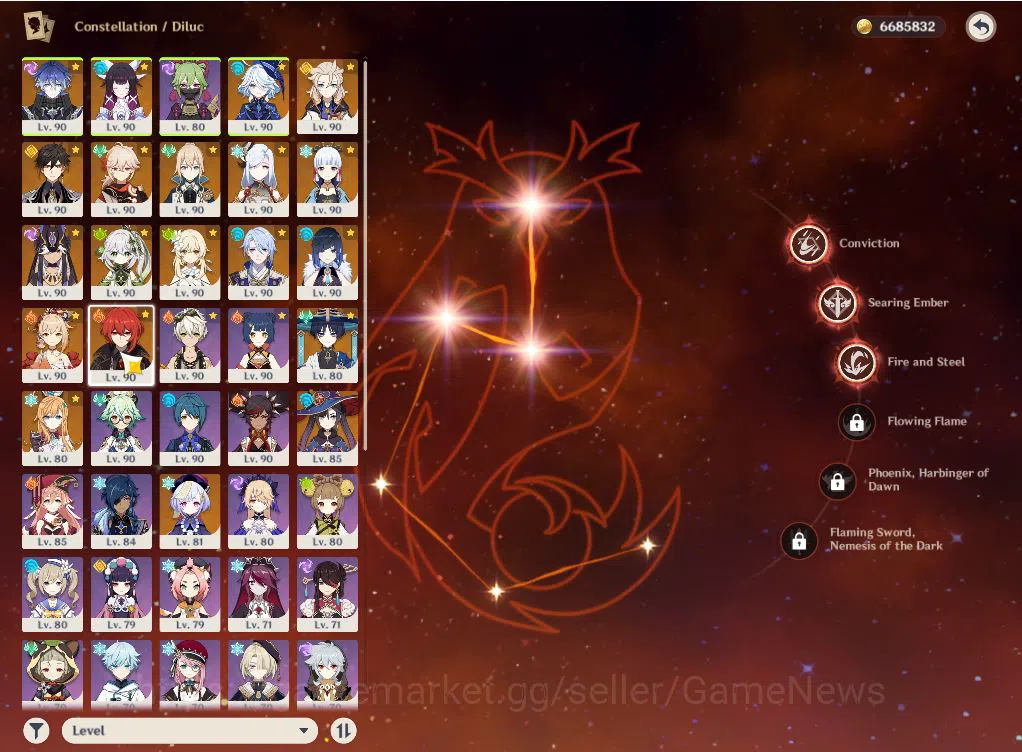 Genshin Impact Accounts Mid Game ASIA|AR60|PremTeam Esscoffier,Flins,Yelan,Ayaka|15Limited 6
