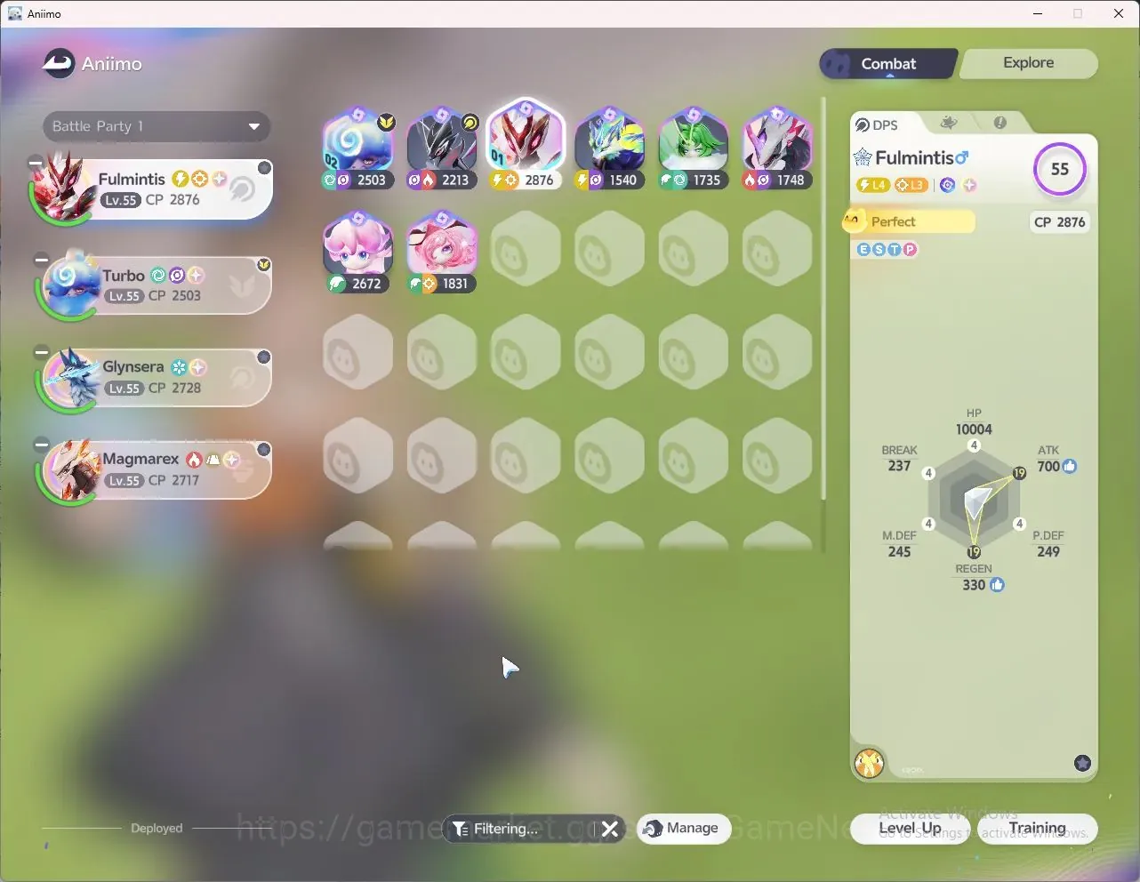 Aniimo Accounts Mid Game APAC|Lv54|BP ON|8 Primsana(FULMINTIS SP IX,MagmarexSP IX,Irisalis+Sign,Turbo SP II,Melloblum SP 1
