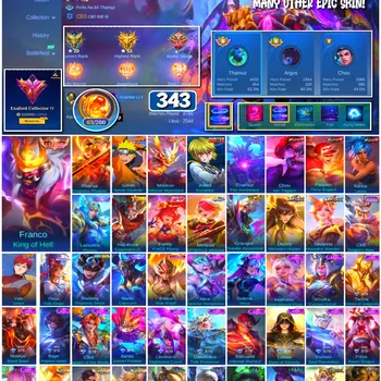 Mobile Legends: Bang Bang Accounts 🔥 #4170 🔥 💎 343 Skins 👑 Collector Pharsa Empress Phoenix ⚔️ Exalted Collector IV