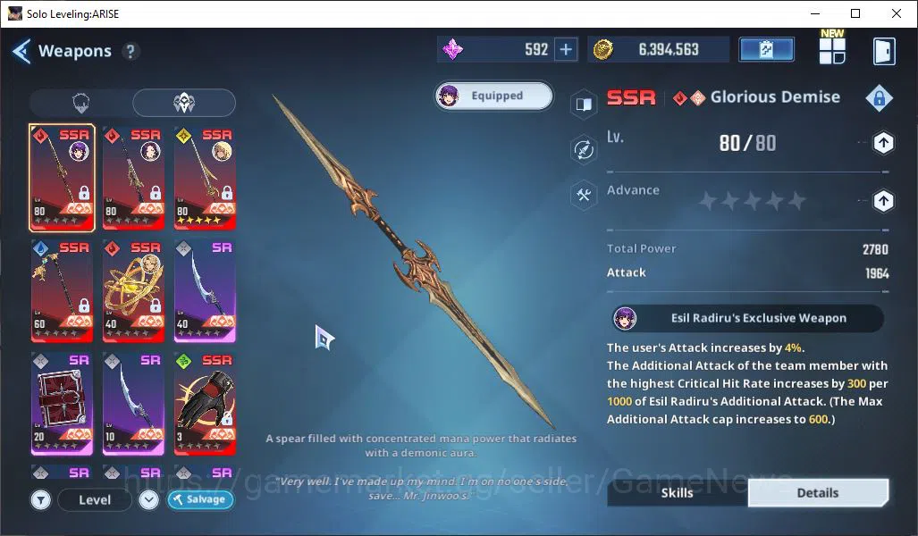 Solo Leveling: ARISE Accounts Total Power 403K | Esil A4 +Weapon, Gina, Soohyun A3, Mirei A1 + Weapon Plum + Fan OTFDemon 9