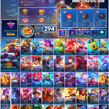 Mobile Legends: Bang Bang Accounts #4492 294 Skins | Floryn Fluffy Dream (SANRIO) | Cyclops SpongeBob (SPONGEBOB) | Vale