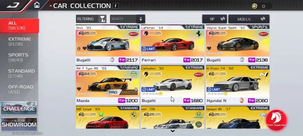 Racing Master Accounts SEA|Lvl 26|3 Prime Legend (Divo,Veyron SS & RX-7 Type RS) +50 Etc Cars|142K Gold & 1k Dm|Log 1