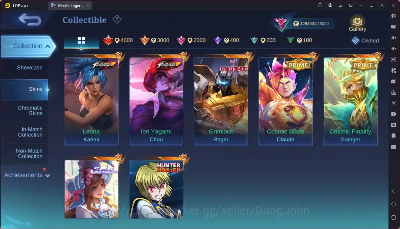 Mobile Legends: Bang Bang Accounts Collector Global|Hero 133|Skin 408|Exalted|Legend Johnson|HxH Julian|KOF Chou|TFM 8