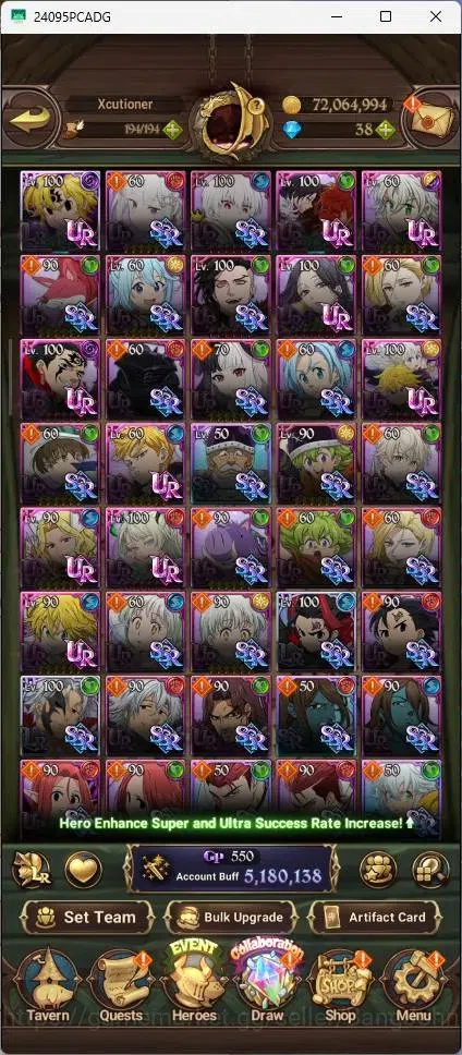 The Seven Deadly Sins: Grand Cross Accounts Endgame ASIA |5.1M Power|40 LS|LR Mesis 6/6|UR Menor 4/6,Skuld 2/6,Meliza 4/6 5