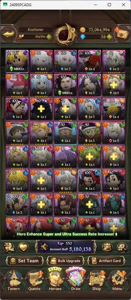 The Seven Deadly Sins: Grand Cross Accounts Endgame ASIA |5.1M Power|40 LS|LR Mesis 6/6|UR Menor 4/6,Skuld 2/6,Meliza 4/6 6
