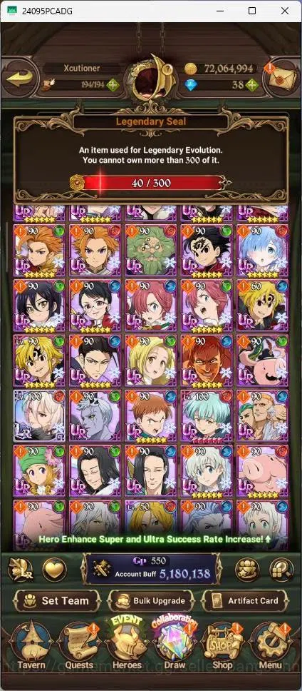The Seven Deadly Sins: Grand Cross Accounts Endgame ASIA |5.1M Power|40 LS|LR Mesis 6/6|UR Menor 4/6,Skuld 2/6,Meliza 4/6 7