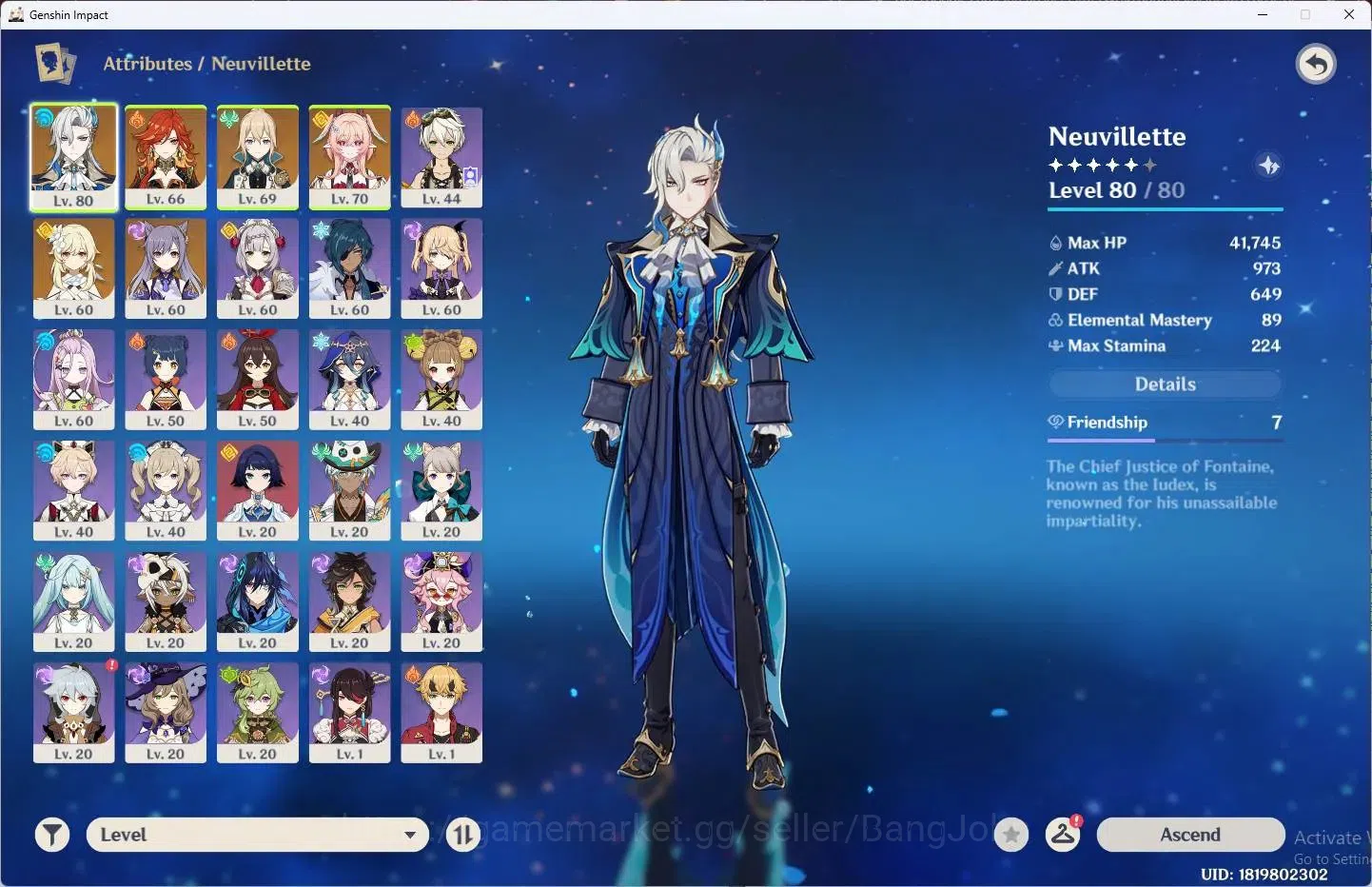 Genshin Impact Accounts ASIA | AR 48 | 3 Limit+2 Charstd | Neuvillette,Mav image 2