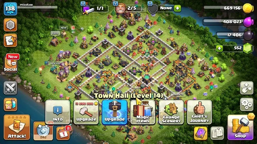 Clash of Clans Accounts High-End LV 138|TH 14 - BH 7|HH 8|Limited Skin|BK 48,AQ 55,GW 44,MP 42,RC 27|BM 13|CN OFF|Protect 1