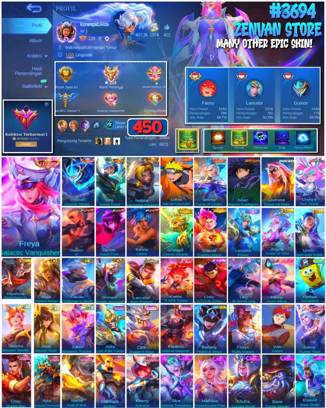 Mobile Legends: Bang Bang Accounts #3694 450 Skins | 2 Legends | Collector Ling & Nat image 1