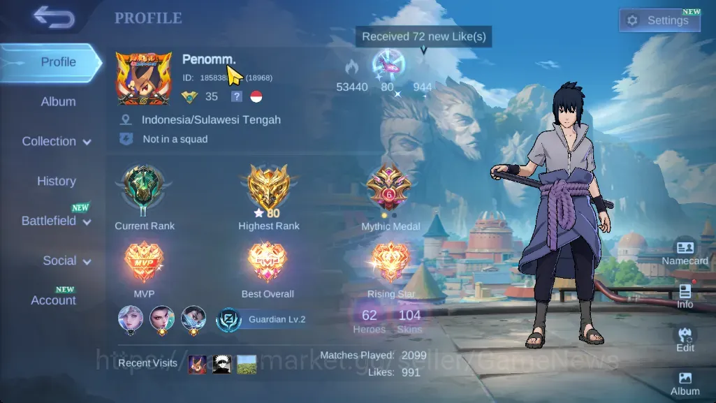 Mobile Legends: Bang Bang Accounts Collector Hero 62|Skin 104|Ex Glory 80|Naruto (Suyou,Kalea),Floryn Sanrio,Fanny 1