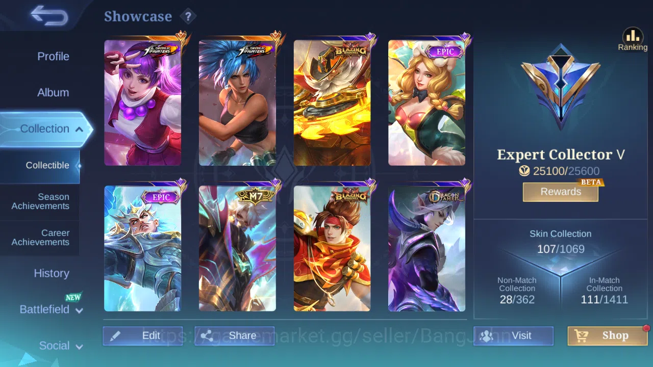 Mobile Legends: Bang Bang Accounts Others Hero 75 | skin 107 | kof karina | kof guinevere | epic gatotkaca | spongebob 2