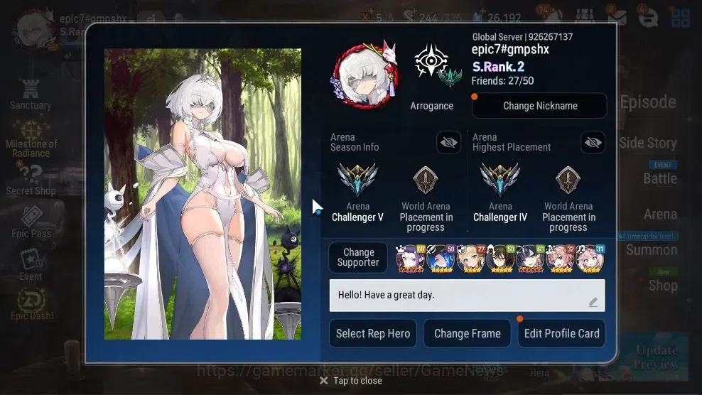 Epic Seven Accounts High-End GLOBAL UnVerif|22 ML(Schol Nurse Yulha,RnL,LOTScales,BArunka,Etc)+PByblis,Ab 2