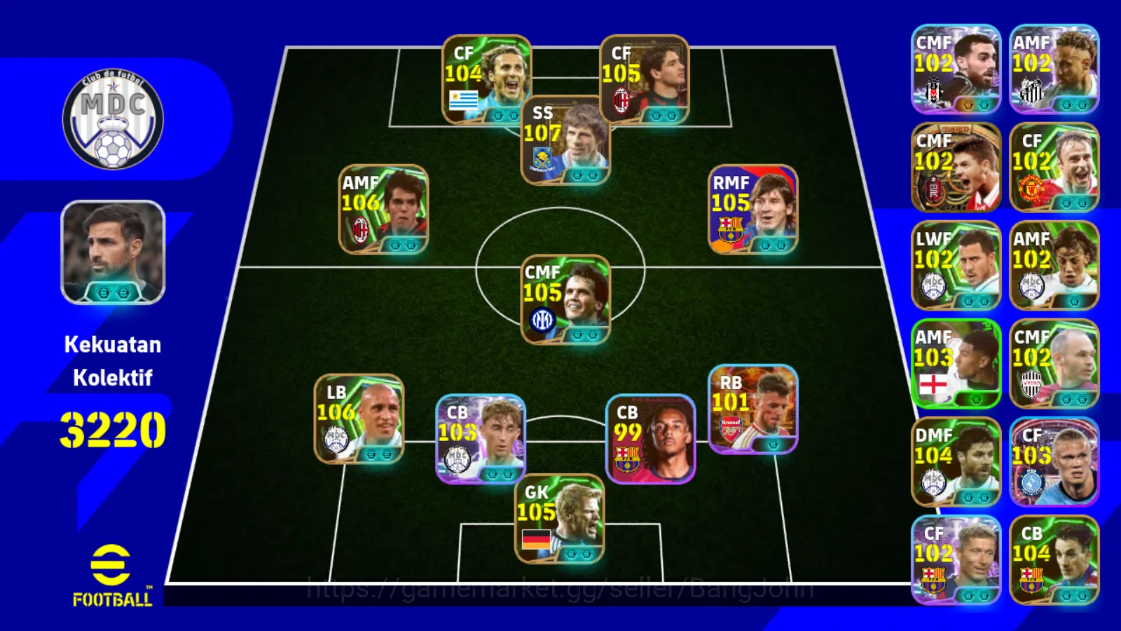 eFootball Accounts Power 3220 | carlos epic,kak epic, zola epic, mess image 1