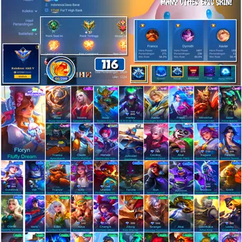 Mobile Legends: Bang Bang Accounts #4698 116 Skins | Floryn Fluffy Dream (SANRIO) | Atlas Sunken Curse (EPIC) | Vexana