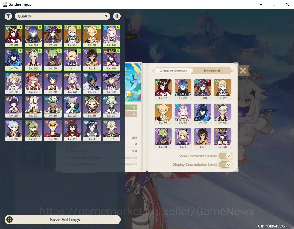 Genshin Impact Accounts Others ASIA|AR 45|2 Limited + 2 (*5Wep)|(Chasca)+Sign,Flins|2 Standart Mona,Jean|Mc Male|Take 1