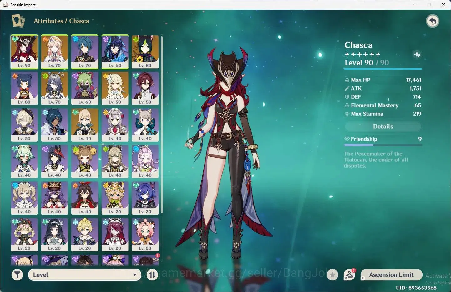 Genshin Impact Accounts Others ASIA |AR 53|3 Limit + 2 Charstd|Limit (Chasca C1,Nicole,Lauma)|STD (Tighanari,Jean)| MC 2