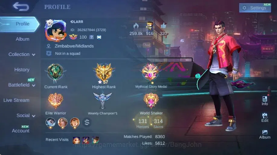 Mobile Legends: Bang Bang Accounts Collector Global|Skin 314|Renowned|KOF Karina,Collector Natalia,LBox 1