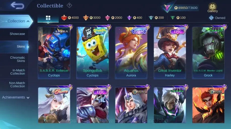 Mobile Legends: Bang Bang Accounts Collector Global|Skin 314|Renowned|KOF Karina,Collector Natalia,LBox 10
