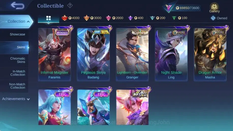 Mobile Legends: Bang Bang Accounts Collector Global|Skin 314|Renowned|KOF Karina,Collector Natalia,LBox 13