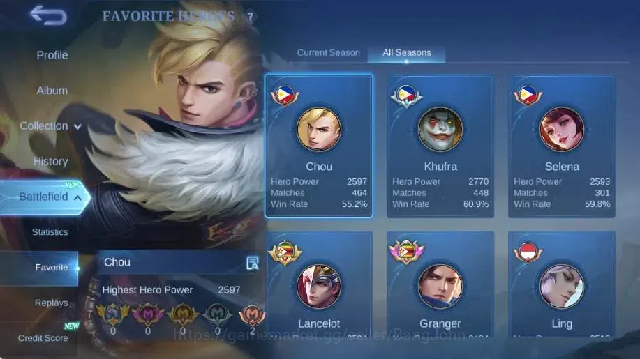 Mobile Legends: Bang Bang Accounts Collector Global|Skin 314|Renowned|KOF Karina,Collector Natalia,LBox 4