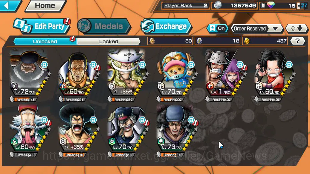 One Piece Bounty Rush Accounts Starter Global|4 EX|5Elders Saturn,[Borsalino],GP Edward Newgate,BP Kuzan|Rank 3