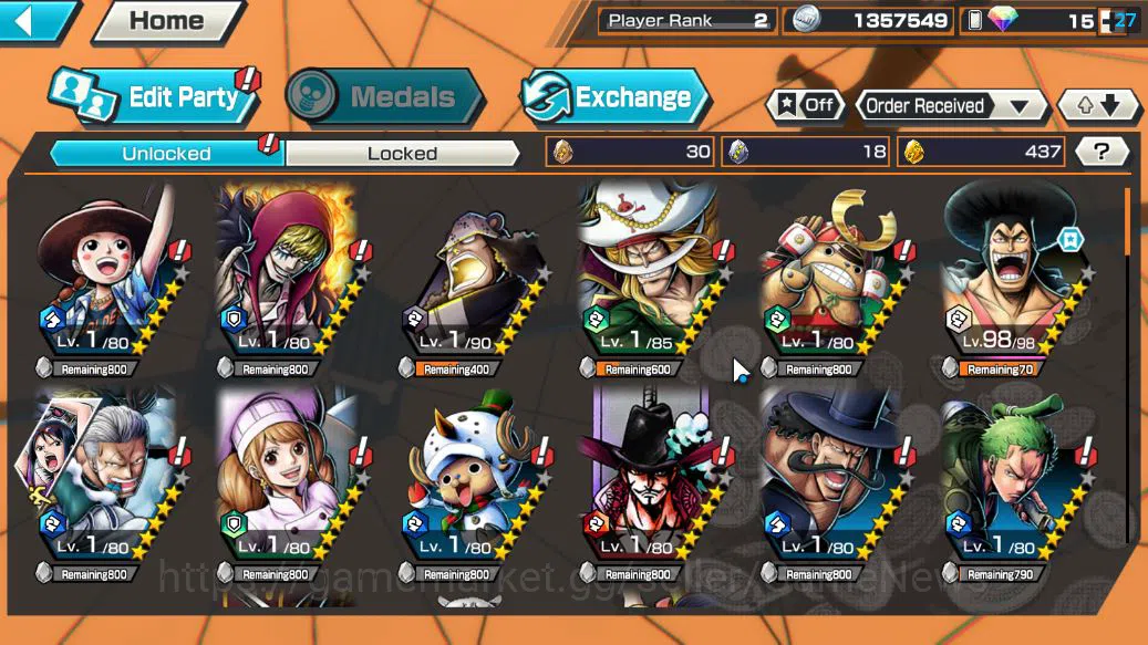 One Piece Bounty Rush Accounts Starter Global|4 EX|5Elders Saturn,[Borsalino],GP Edward Newgate,BP Kuzan|Rank 4