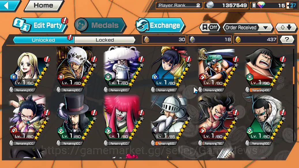 One Piece Bounty Rush Accounts Starter Global|4 EX|5Elders Saturn,[Borsalino],GP Edward Newgate,BP Kuzan|Rank 5