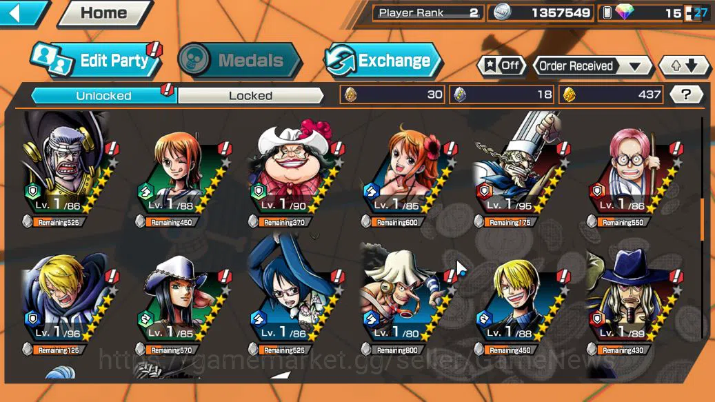 One Piece Bounty Rush Accounts Starter Global|4 EX|5Elders Saturn,[Borsalino],GP Edward Newgate,BP Kuzan|Rank 6
