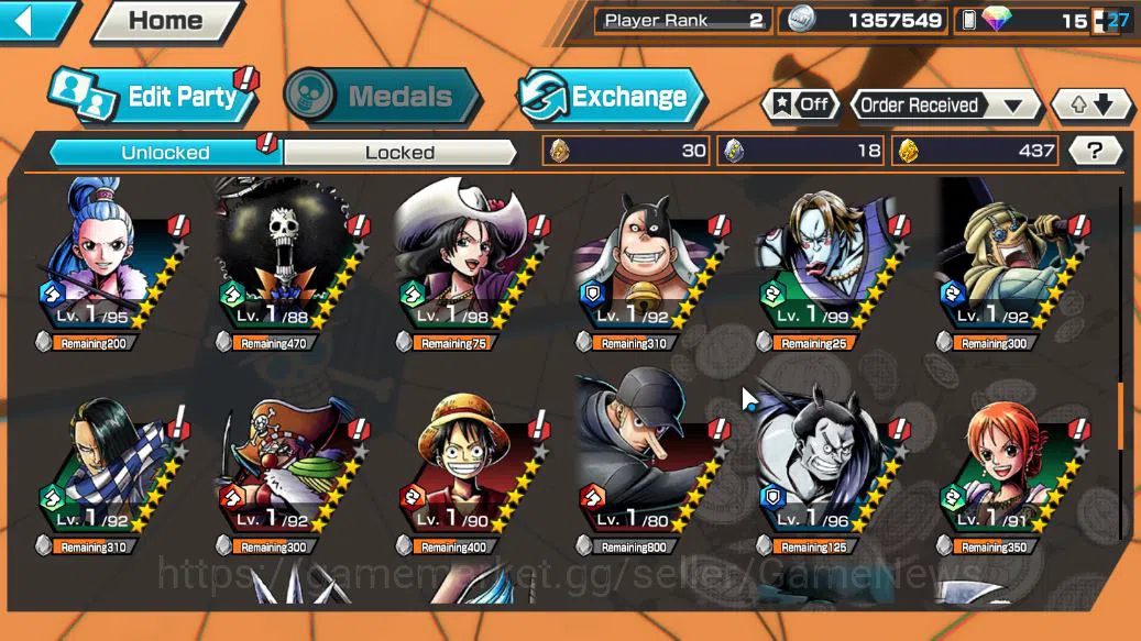 One Piece Bounty Rush Accounts Starter Global|4 EX|5Elders Saturn,[Borsalino],GP Edward Newgate,BP Kuzan|Rank 7