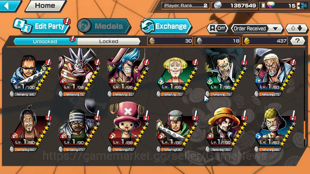 One Piece Bounty Rush Accounts Starter Global|4 EX|5Elders Saturn,[Borsalino],GP Edward Newgate,BP Kuzan|Rank 8