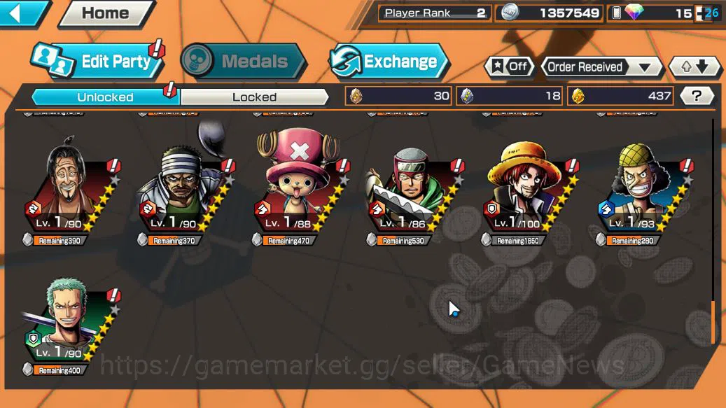One Piece Bounty Rush Accounts Starter Global|4 EX|5Elders Saturn,[Borsalino],GP Edward Newgate,BP Kuzan|Rank 9