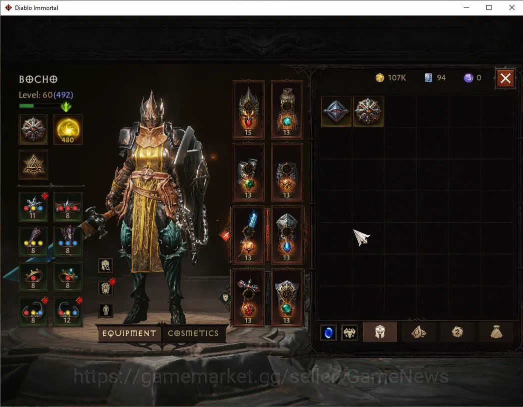 Diablo Immortal Accounts Mid-Tier SEA -Anu | Lv60 (492) | Crusader|33k CR | Reso 480 | Paragon Maledictor | Inferno I | Hell 5