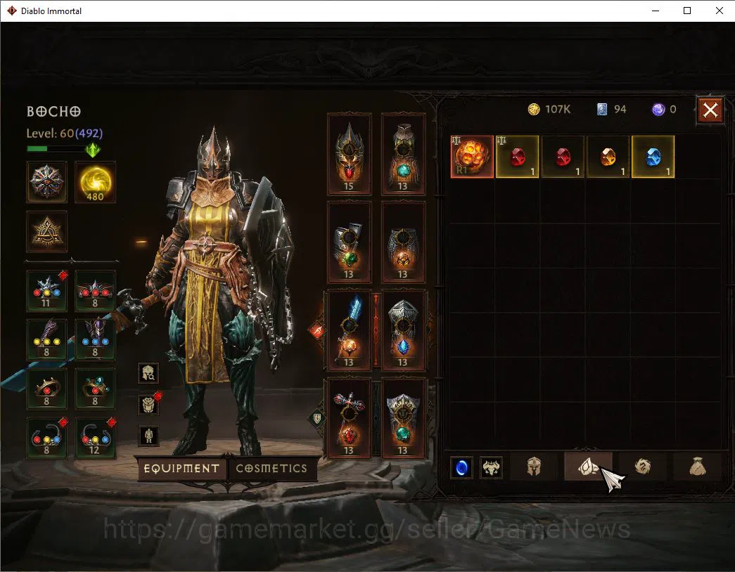 Diablo Immortal Accounts Mid-Tier SEA -Anu | Lv60 (492) | Crusader|33k CR | Reso 480 | Paragon Maledictor | Inferno I | Hell 6