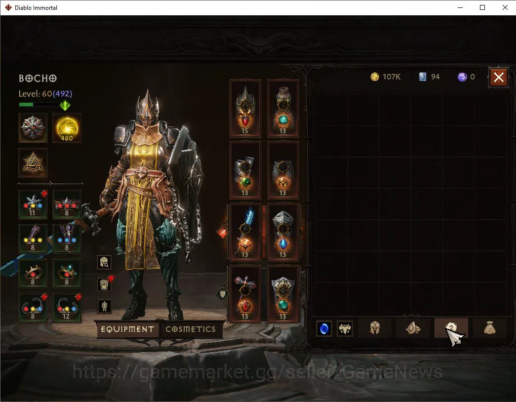 Diablo Immortal Accounts Mid-Tier SEA -Anu | Lv60 (492) | Crusader|33k CR | Reso 480 | Paragon Maledictor | Inferno I | Hell 7
