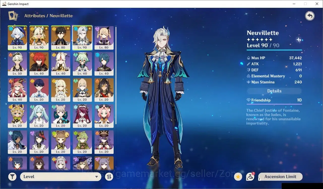 Genshin Impact Accounts Mid Game ASIA|AR 55|4 Limited CHAR+2 5*Weapon|Premium Neuvillette C1+Sign, Furina, Xilonen 3