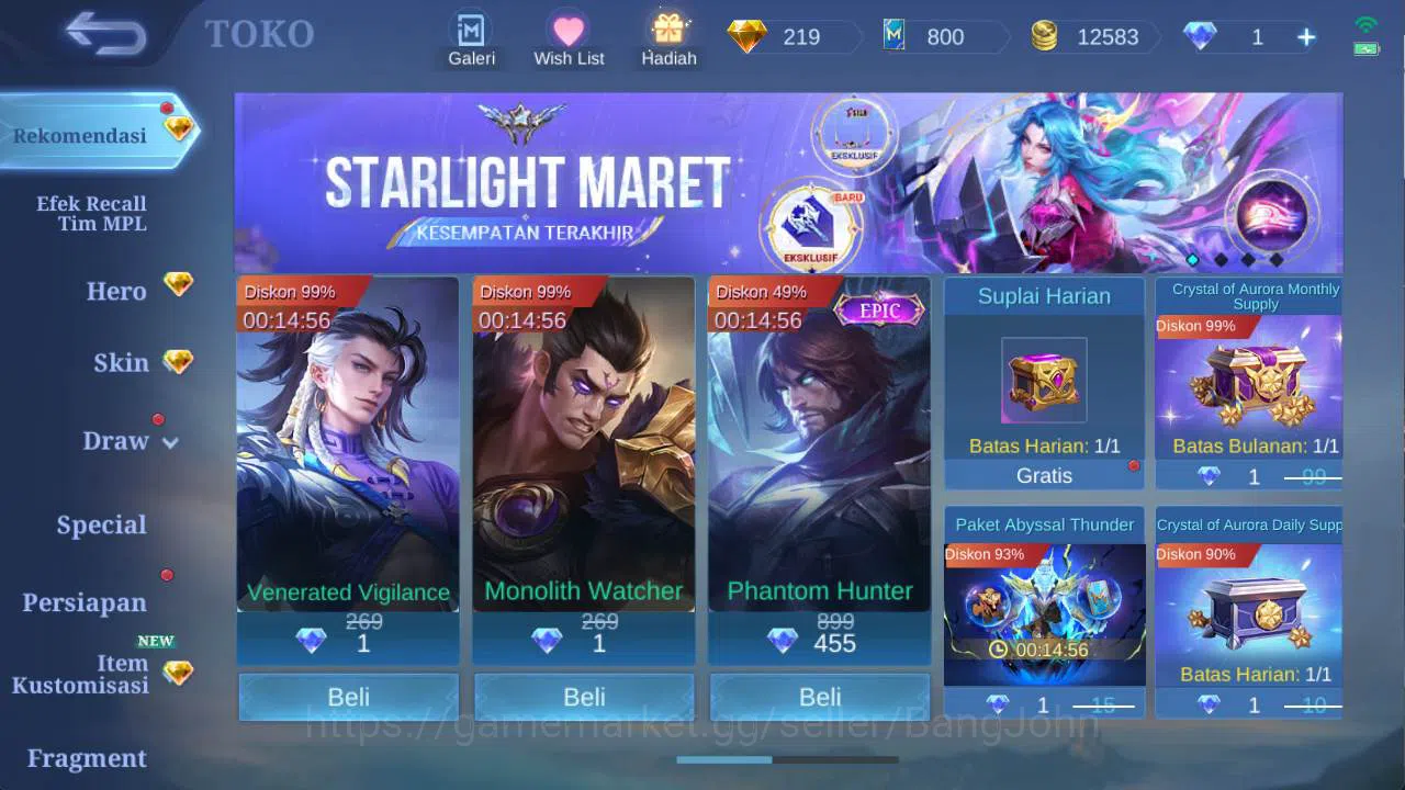 Mobile Legends: Bang Bang Accounts hero 85 skin 104 cc pharsa, saber rafaela, epic ir image 11