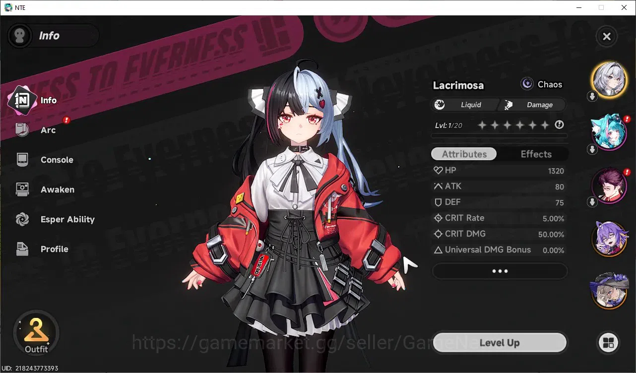 Neverness to Everness Accounts GLOBAL EU|HL 3|3 SSR Lacrimosa,Fadia,Jiuyuan|1 SSR image 3
