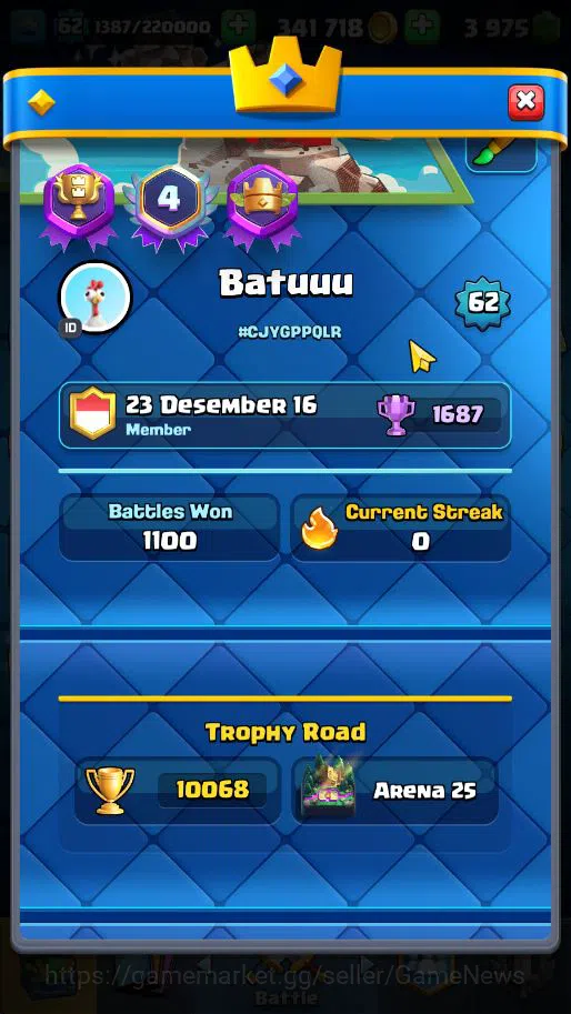 Clash Royale Accounts Lv 62|Trophy 10068|KTL 15|Total Card 121|4 Hero 14 image 20