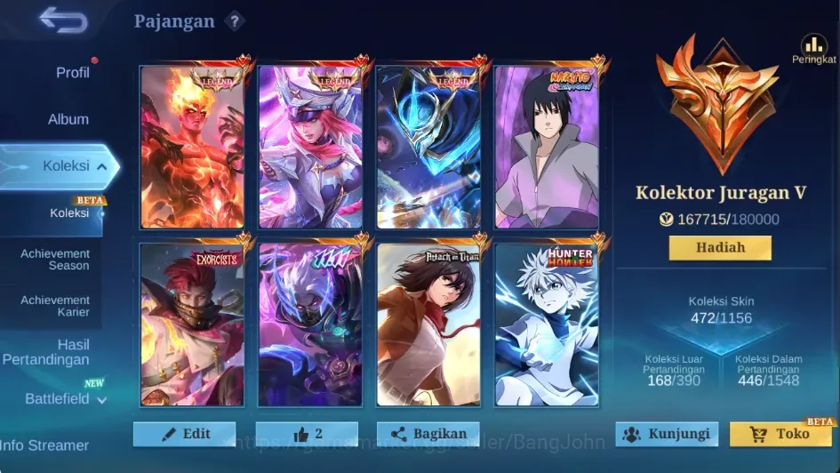 Mobile Legends: Bang Bang Accounts Collector Global|472S|Mega|LEGEND Freya Gusion Valir,JJK Julian Yin,Aspriants Layla,11.11 1
