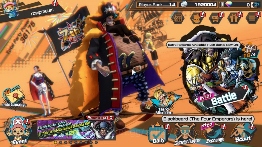 One Piece Bounty Rush Accounts Starter Global|3 EX|4Emperor Teach,BP Kuzan,5Elder Saturn|Rank 14|LogBandai|CheckSS(OPBR1951)
