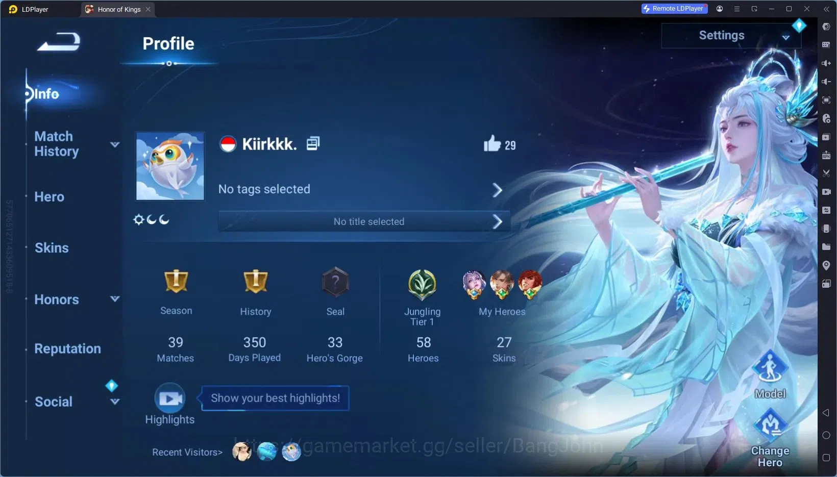 Honor of Kings Accounts Global | 58H 27S | KIC Luna, LEGEND Hou Yi, Collab image 2