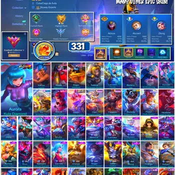 Mobile Legends: Bang Bang Accounts #3949 | 331 Skins | Collector Natalia | Transformer Roger & Granger | KoF Aurora & Karina