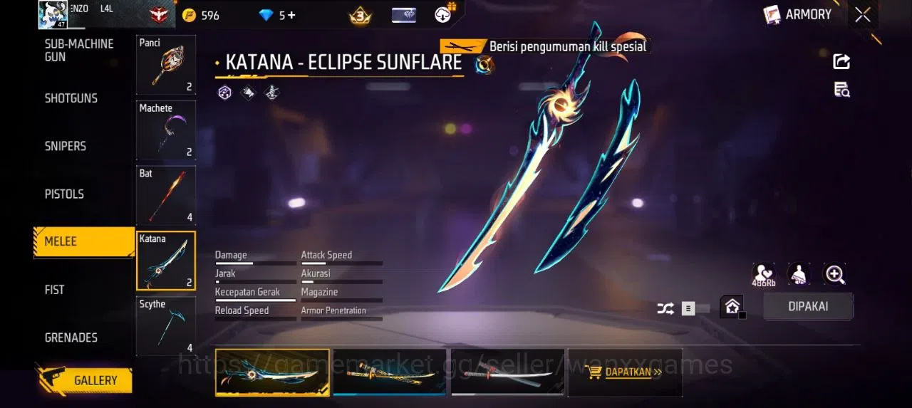 Free Fire Accounts Indonesia | AKUN LVL 47 VAULT 67 EMOTE 22 KATANA LOBY 1 FIST 1 TAS 16 SKYWING 1 WEAPON 79 | W364 5